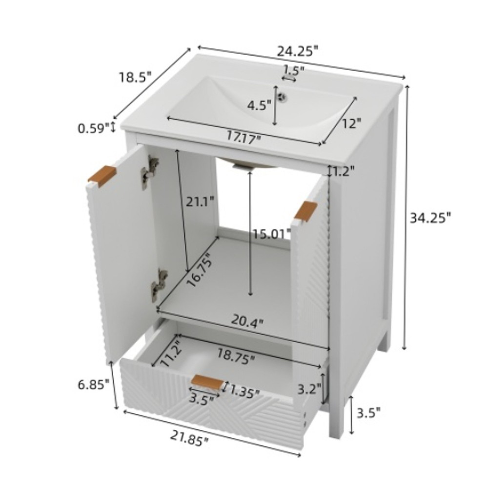 Durable 24 inch Bathroom Vanity Set Modern Solid Wood Bathroom Vanities In White