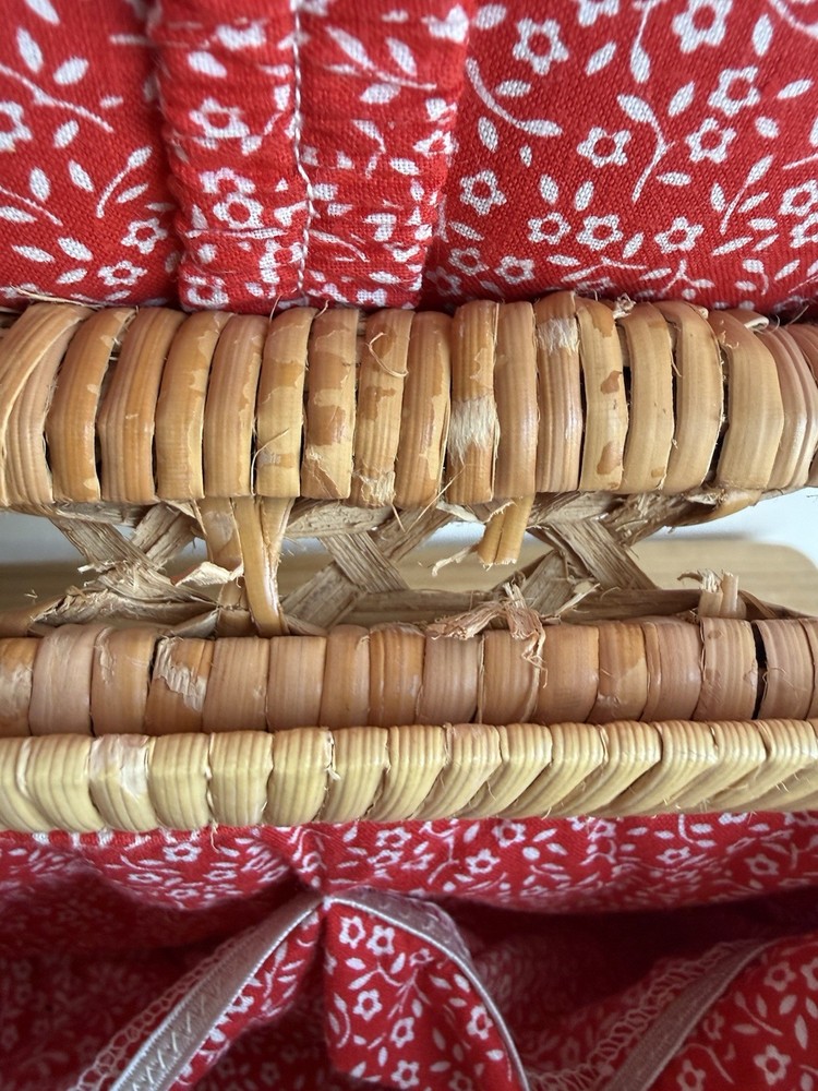 Vintage Wicker Sewing Basket w/ Red Fabric Liner, Please Read Description