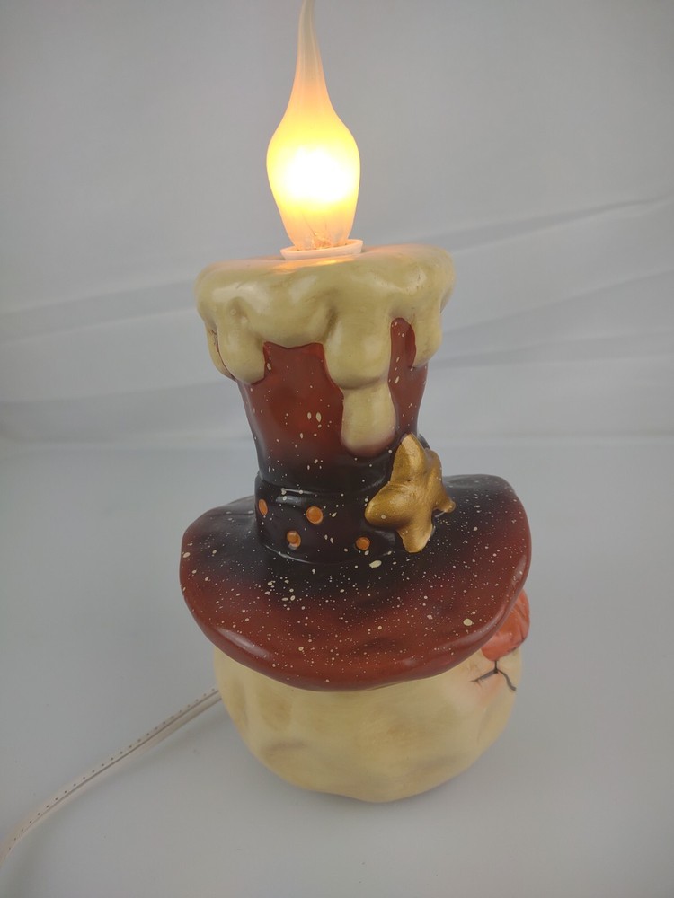 8" Tall Ceramic Snowman w/ Candle Hat Night Light-Lamp