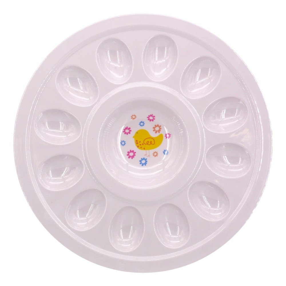 Easter Deviled Egg Serving Platter Plate 12 Egg Tray White Baby Chick 12 inch