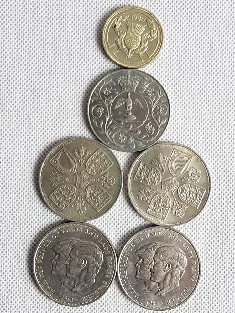 6 commemorative coins to include 1953/77/81/86