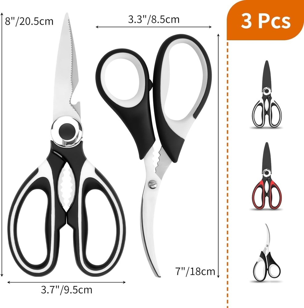 3 Pack Heavy Duty Kitchen Shears Stainless Steel Kitchen Scissors Ultra Sharp