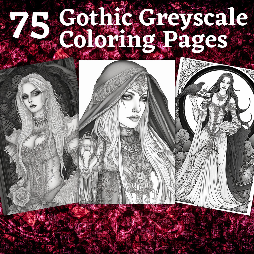 75 Gothic Greyscale coloring pages to print ° digital ° & POD permission (No....