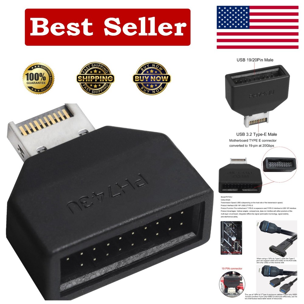 Motherboard USB3.2 Type E to 19Pin 20Pin Adaptor Type E to Front Panel Header...