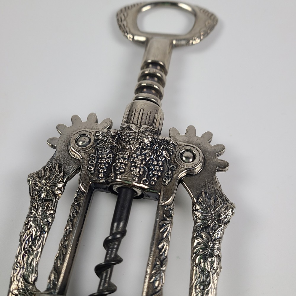 Italian Grape Vine Winged Wine Corkscrew Bottle Opener Barrel Shape EUC
