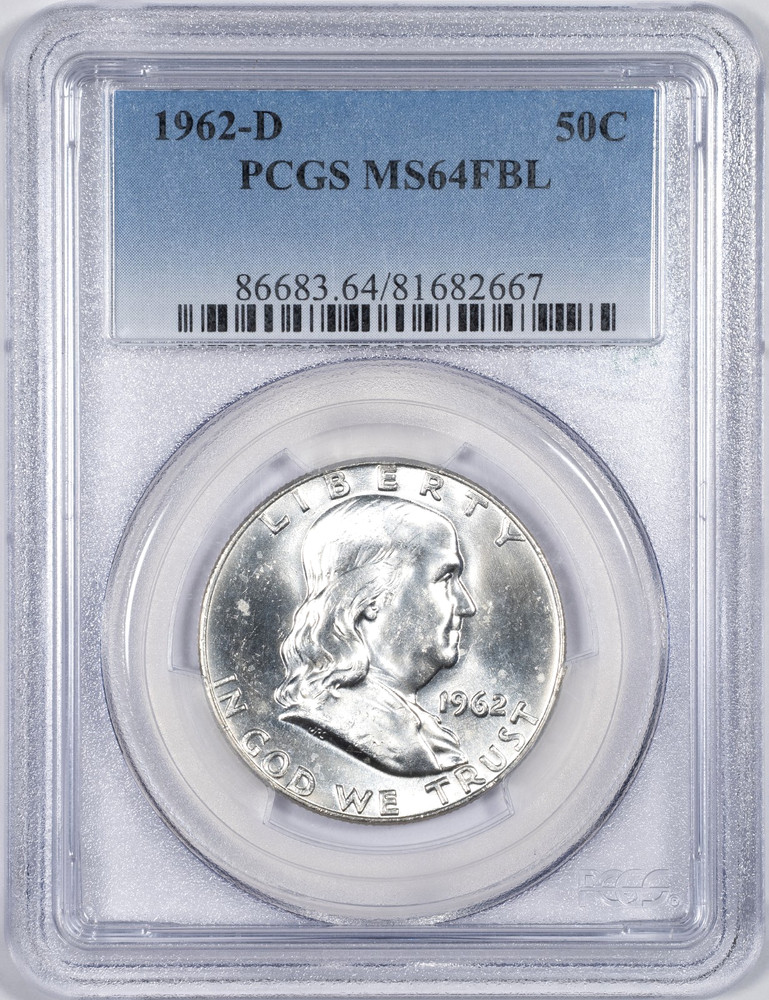 1962-D PCGS MS64FBL Benjamin Franklin Silver Half Dollar Uncirculated BU+