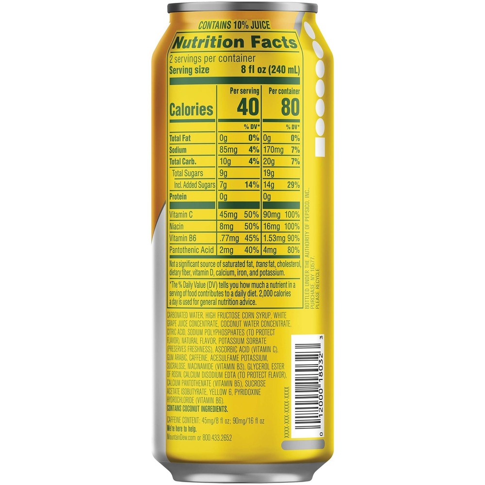 Mountain Dew Kickstart, Pineapple Orange Mango, 90mg Caffeine Pack of 12