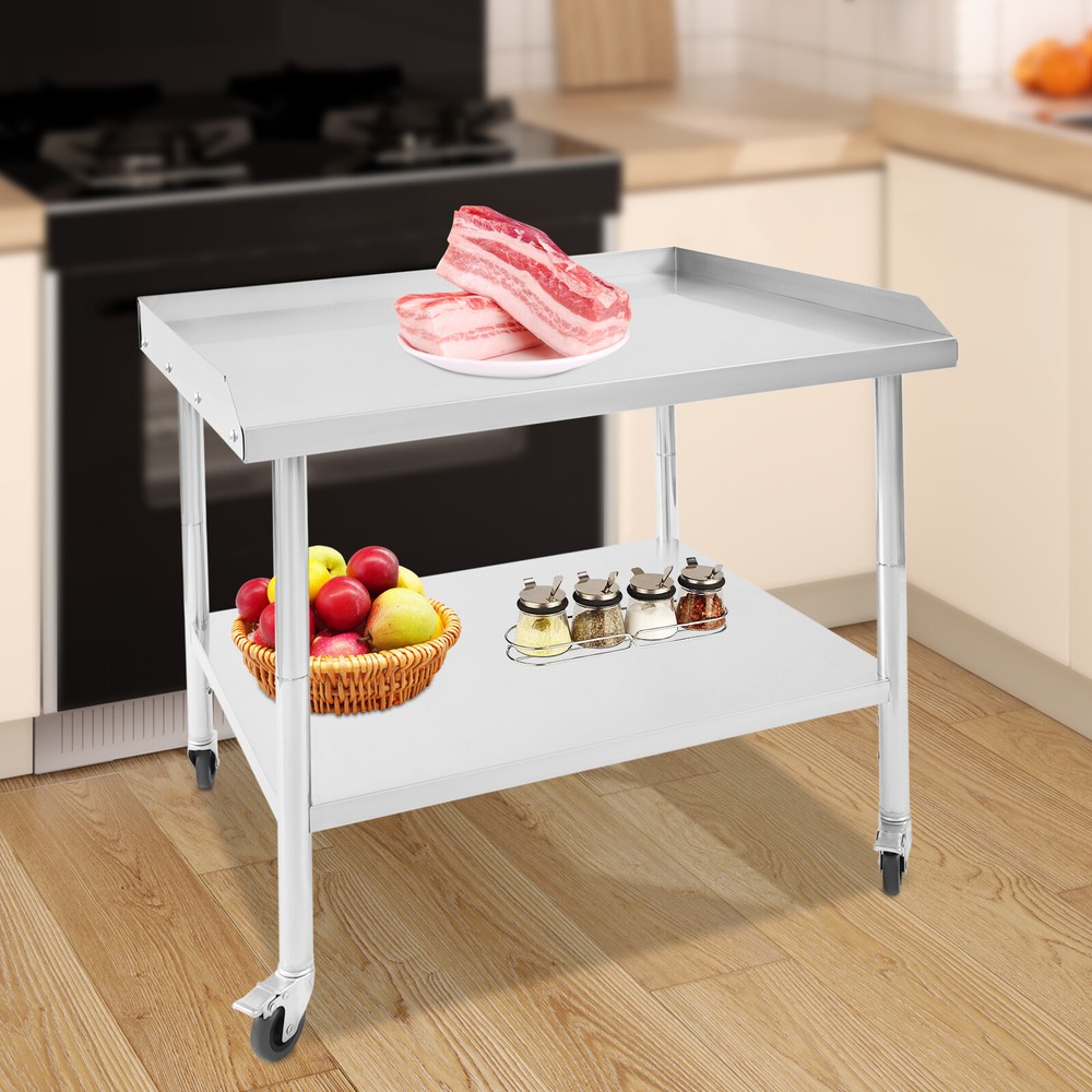 Stainless Steel 2-Tier Work Table with Wheels for Kitchen & Workspace
