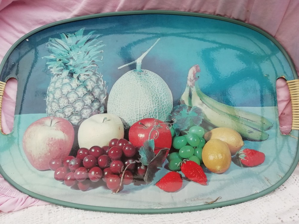 Vintage Fruit Picture Retro Bar Serving Tray Circa 1950's