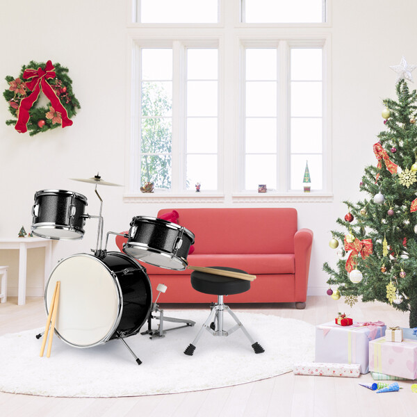 14 "X10" three-piece children's drum set black