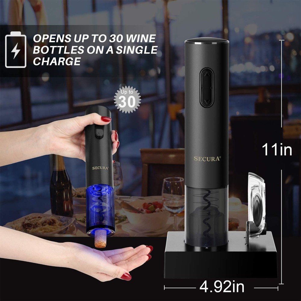 Secura Electric Wine Opener, Automatic Bottle Corkscrew Black