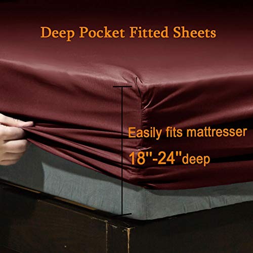 Bed Sheet Set Super Soft Microfiber 1800 Thread Count Luxury Queen Burgundy