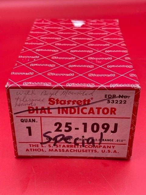 Starrett 25-109J Dial Indicator 0-.015" Range, 0-3-0 Reading - SPECIAL