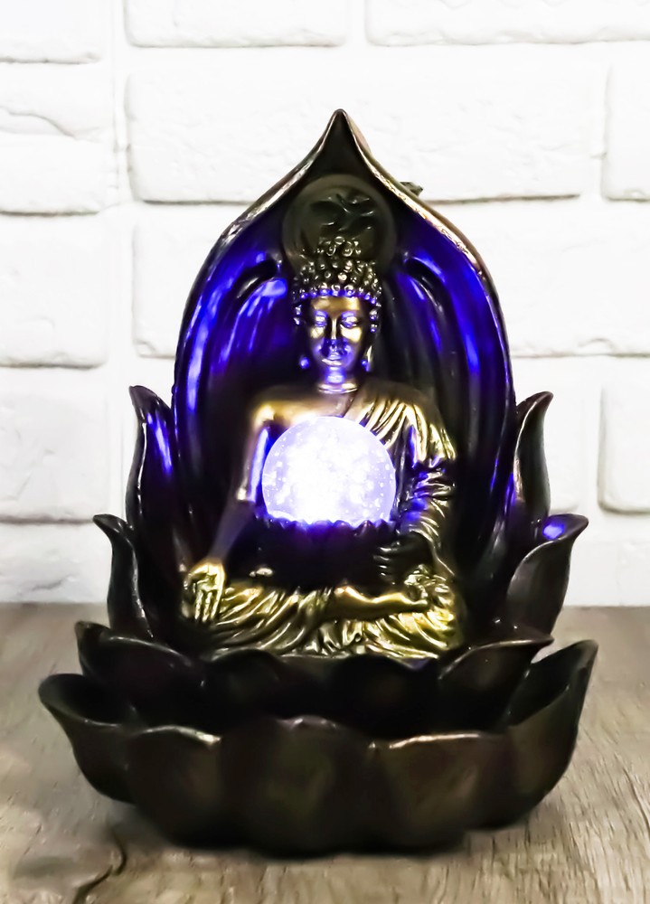 Ebros Meditating Buddha Amitabha Backflow Incense Burner W/ LED Globe Light