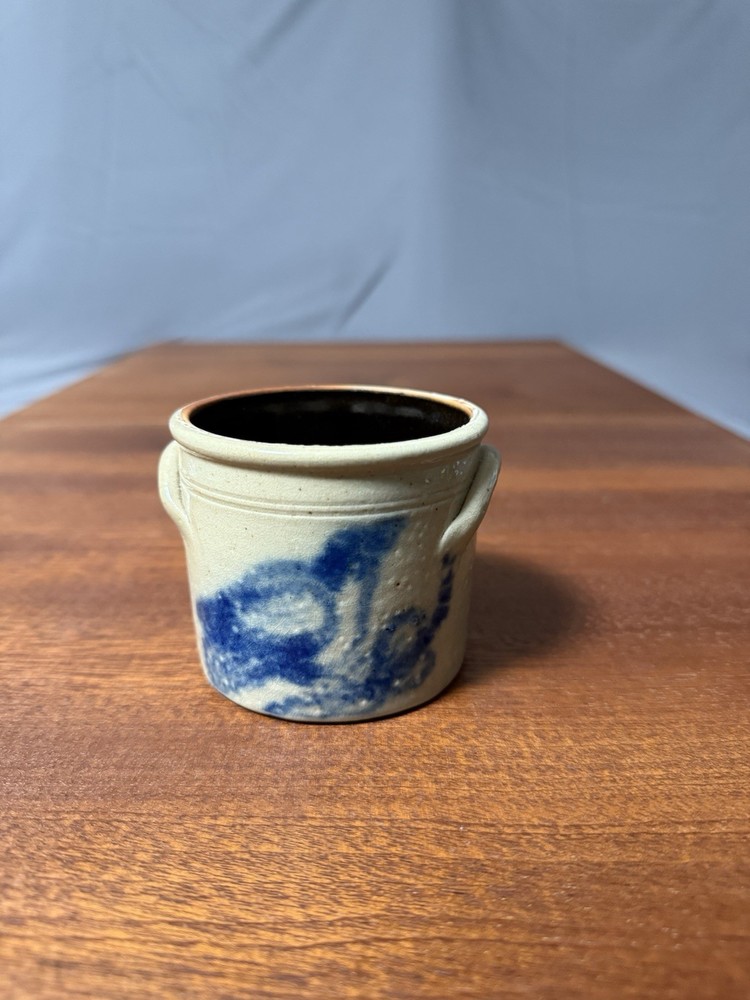 Rustic Studio Pottery Mini Crock Cobalt Blue Primitive Stoneware Crock