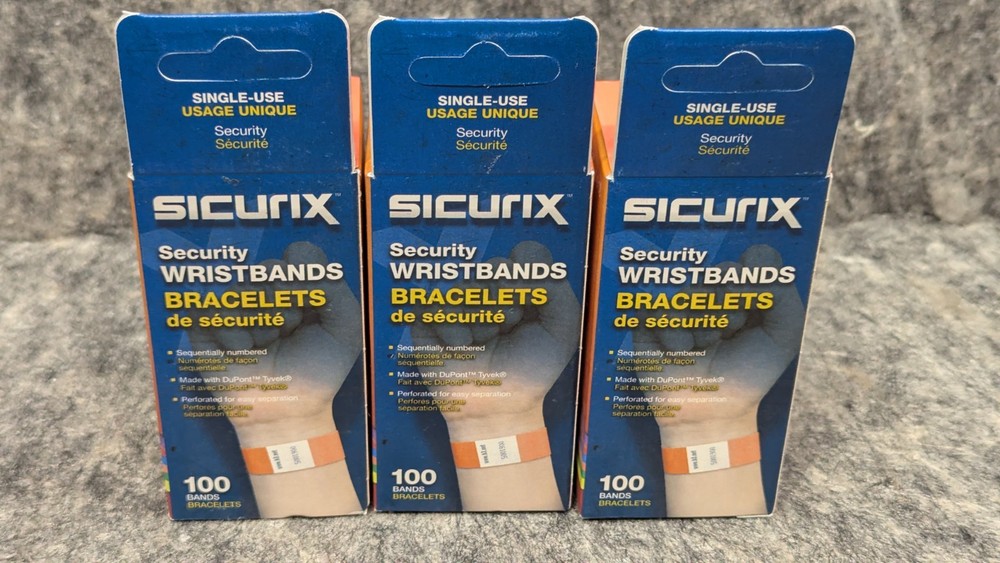 🔥300 New🔥 SICURIX Sequentially Numbered Security Wristbands, 3/4", Orange