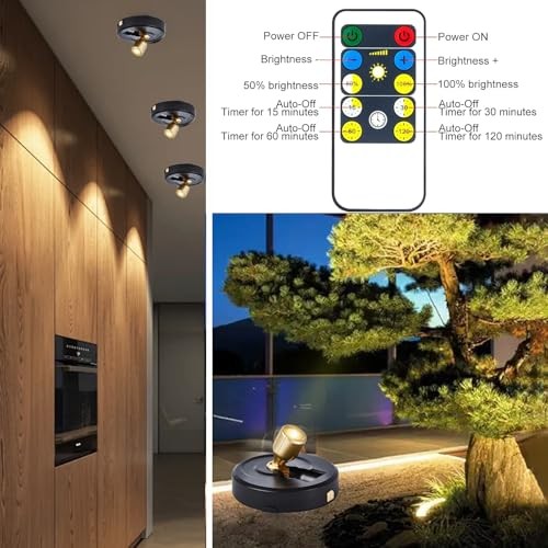 Wireless LED Spotlight, 2Pack Battery Powered Picture Lights Puck Black-G