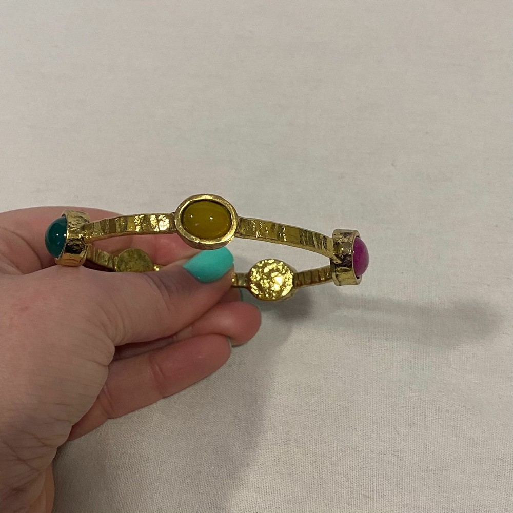 Multi-Colored Stone Skinny Gold Tone Bracelet
