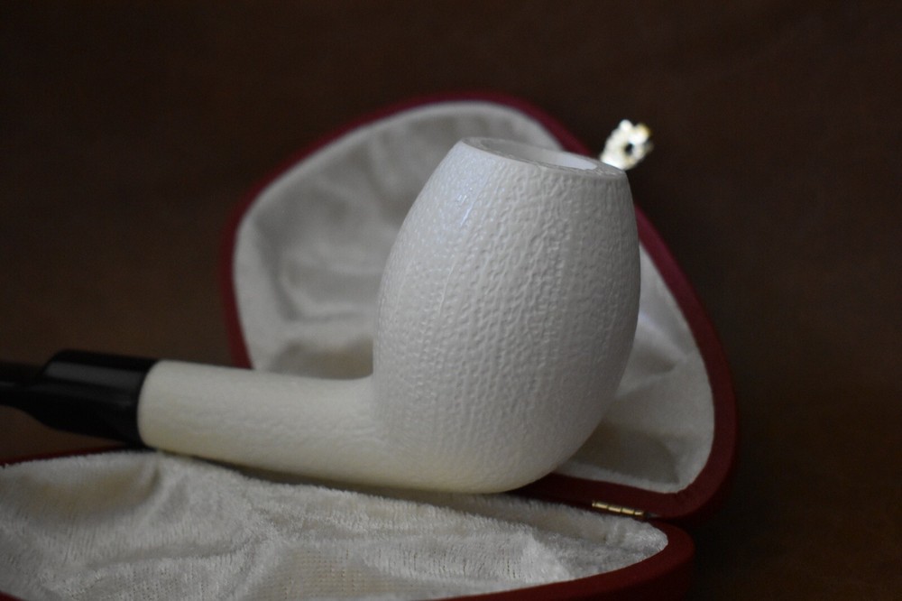 Rusticated Finish Bent Egg Pipe new-block Meerschaum Handmade With Case#961