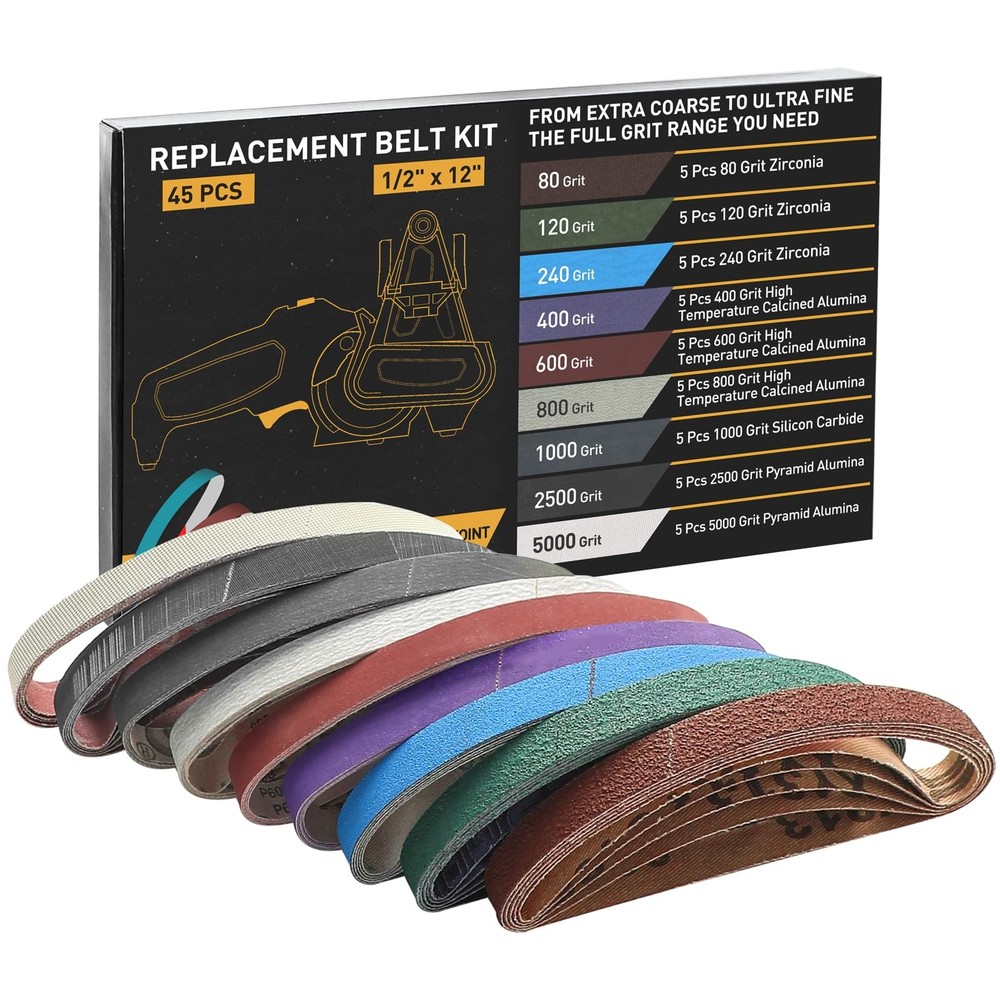 45 Pcs 1/2" x 12" Replacement Sharpening Belt Kit for Official Work Sharp...