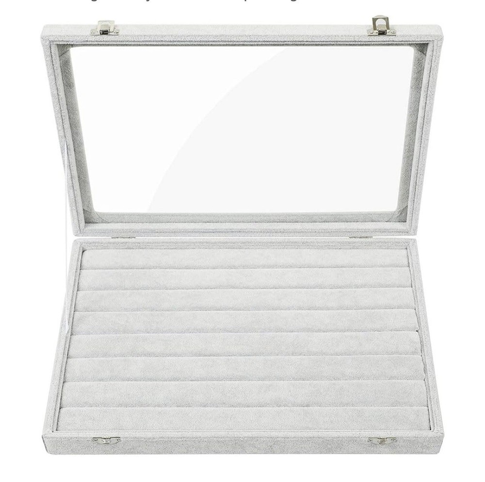 Ring Display Case with Clear Lid Ring Organizer 7 Slots Stud Earring Jewelry Box