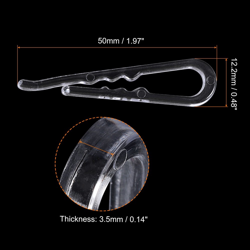 200pcs Durable Plastic Alligator Clip,1.97" Clear U Shape with Teeth