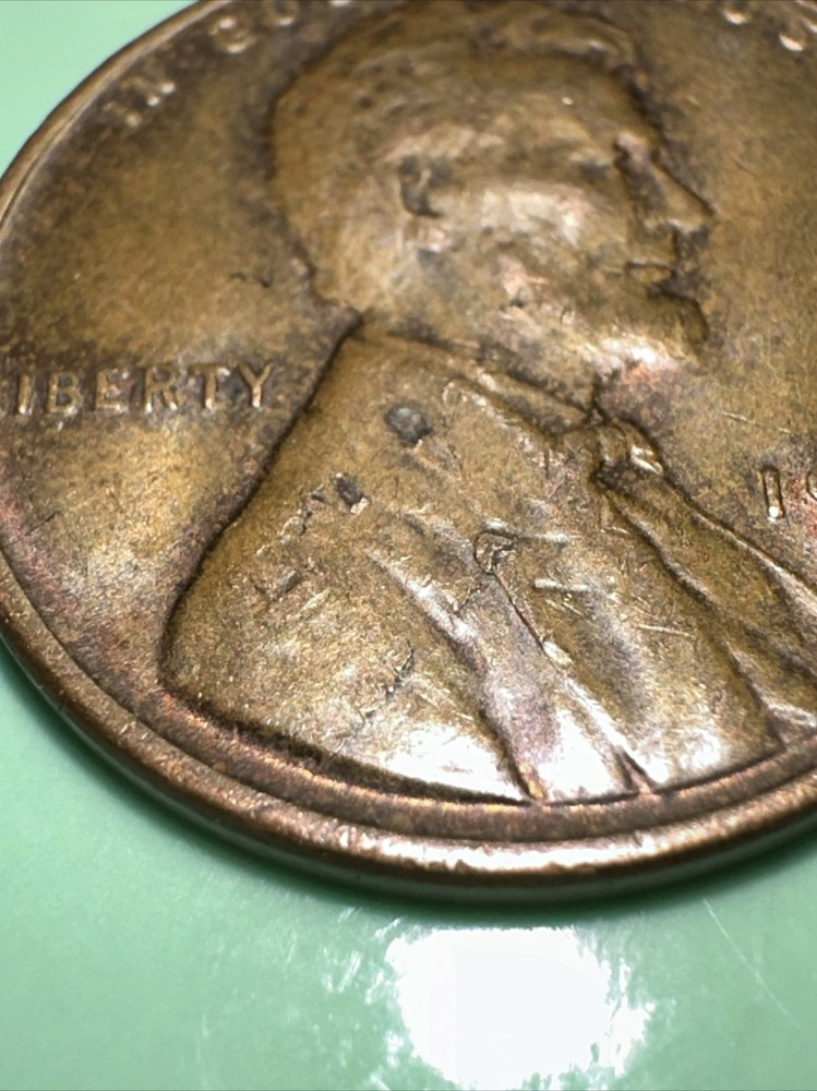 1944 Wheat Cent Lamination & Die Break, Cud errors, L On rim
