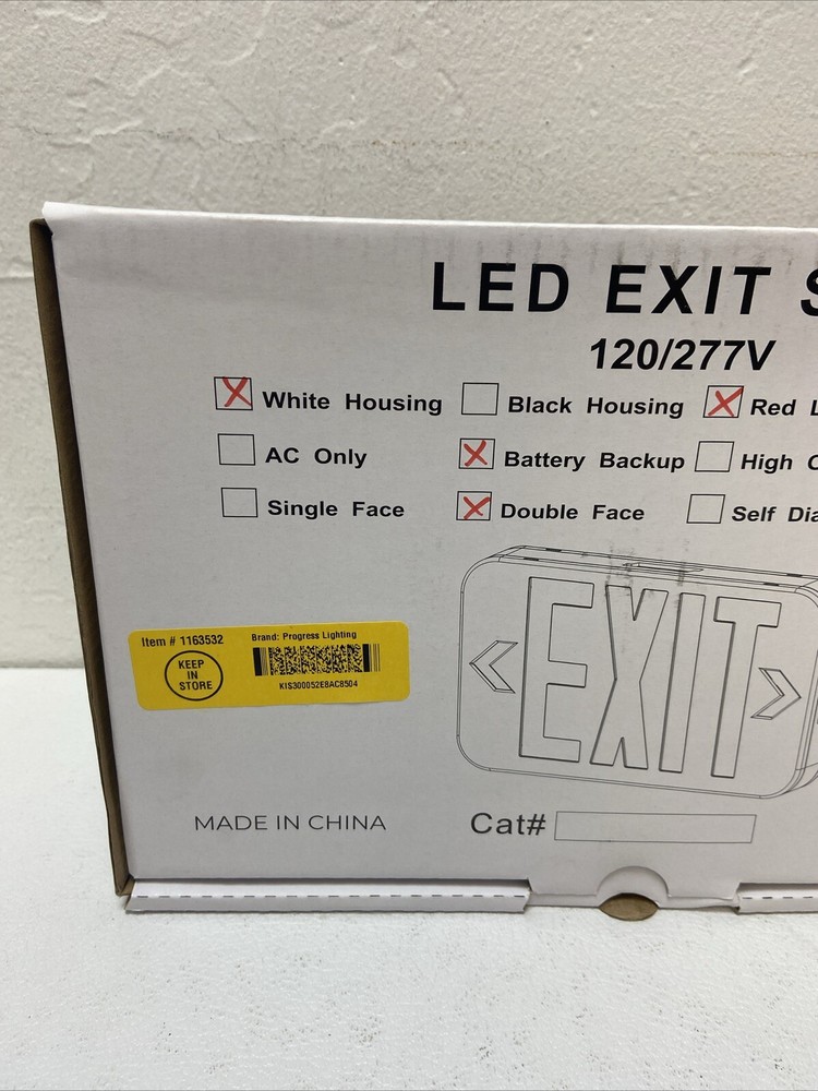 LED EXIT Sign. White Housing / Red Letters / Double Face / Battery Backup