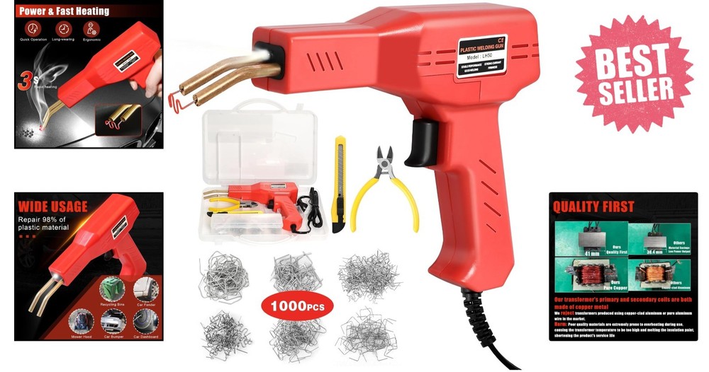 Plastic Welder Kit with 1000 Staples – Rapid Heating & Easy Operation