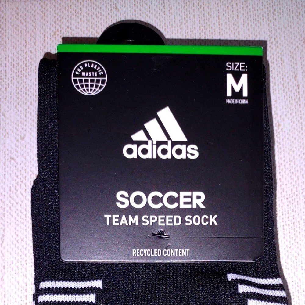 Adidas Soccer Team Speed Sock Black White Medium - Made with Recycled Polyester