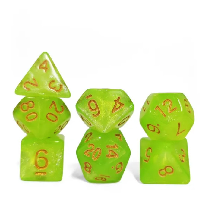 🍋‍🟩⚡Neon Lime Dice Set Poly RPG DnD Dungeons Dragons AD&D Pathfinder d20 B