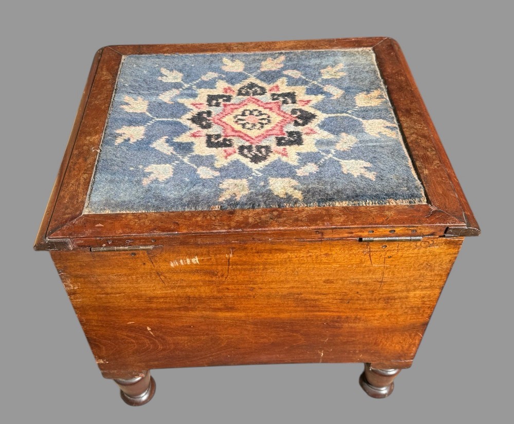 Antique Empire Mahogany Lift Top Commode Footstool
