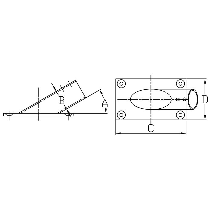 White Water 6851S | 316 Stainless Steel Rectangular Rail Base | 7/8" | 45°