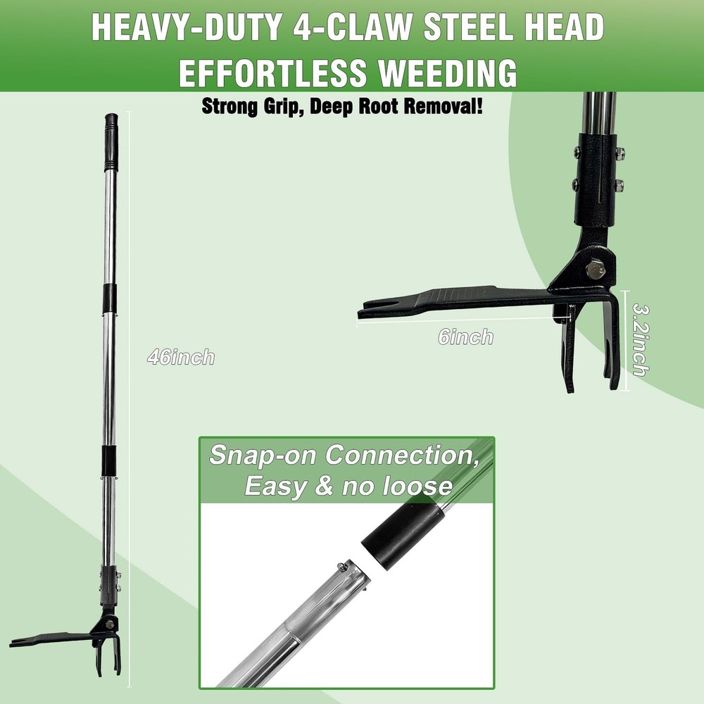 Weed Puller Tool, Heavy Duty Stand Up Weeder Tool with Long 4 Claw, black