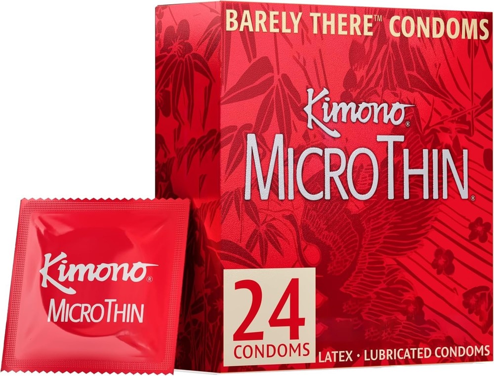 Kimono MicroThin Ultra-Thin Lubricated Latex Condoms – Extra Sensitive, 24 Pack