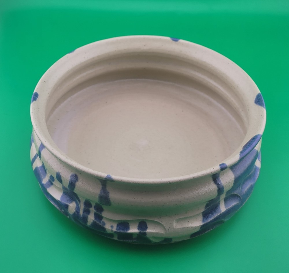 Signed Pottery Glaze Shallow Planter Blue Home Decor