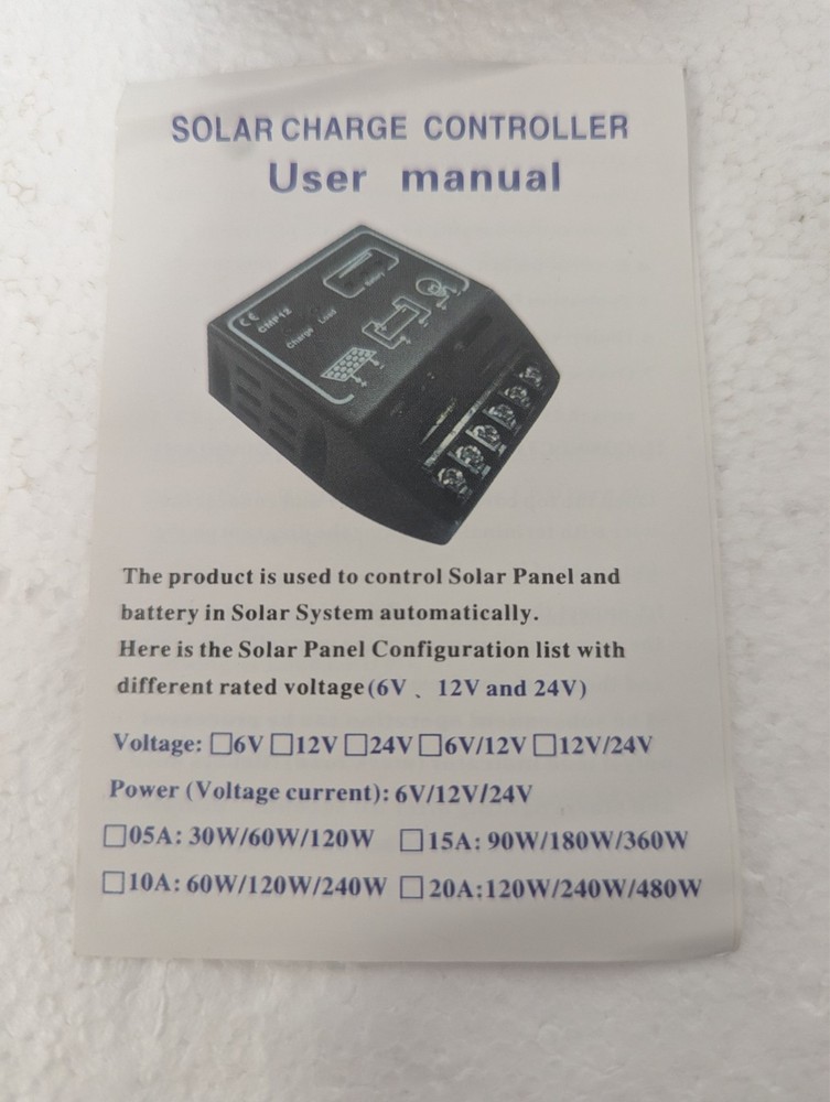 Solar Charge Controller - 12 Volts 10 Amp Solar Controller -CMP12