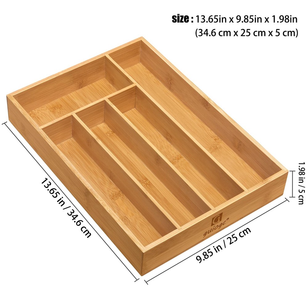 guiogc Kitchen Bamboo Silverware Drawer Organizer，Silverware 5 Slot, Natural