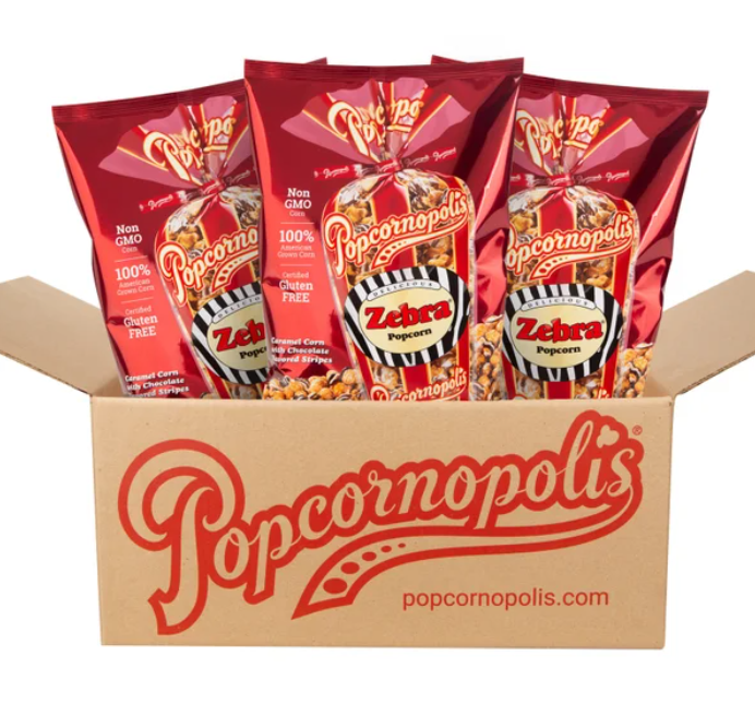 Popcornopolis Zebra Popcorn 24 oz, 3-count