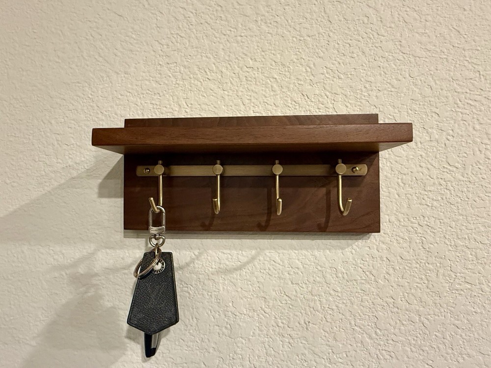 Wall Mount key Holder With Shelf - White Oak