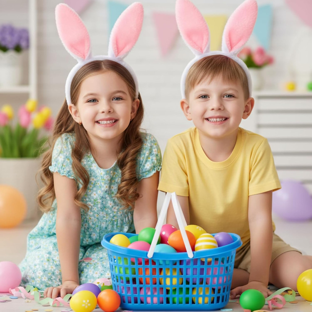 50 Pcs Easter Baskets Bulk Colorful Plastic Eggs Basket with Handles Empty Sprin