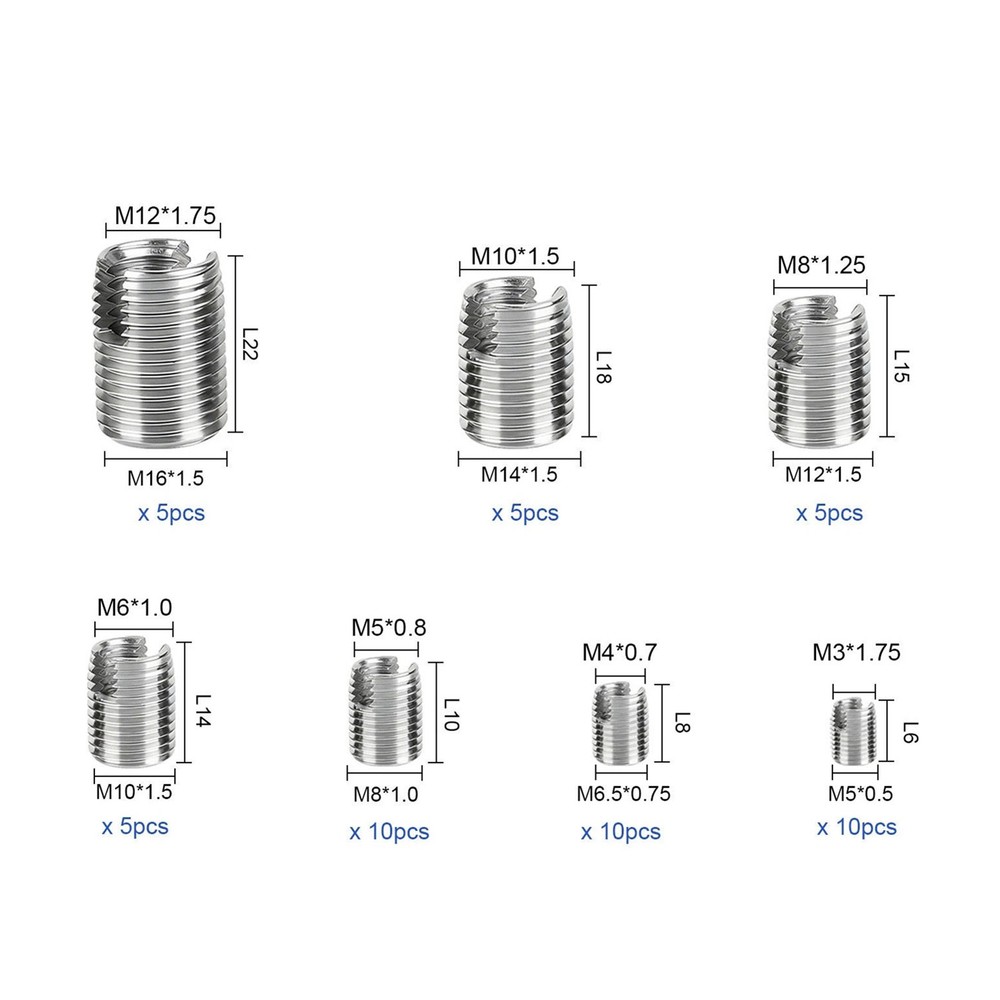 50PCS Self-Tapping Thread Inserts Set M3 to M16 Stainless Steel For Workshop Use