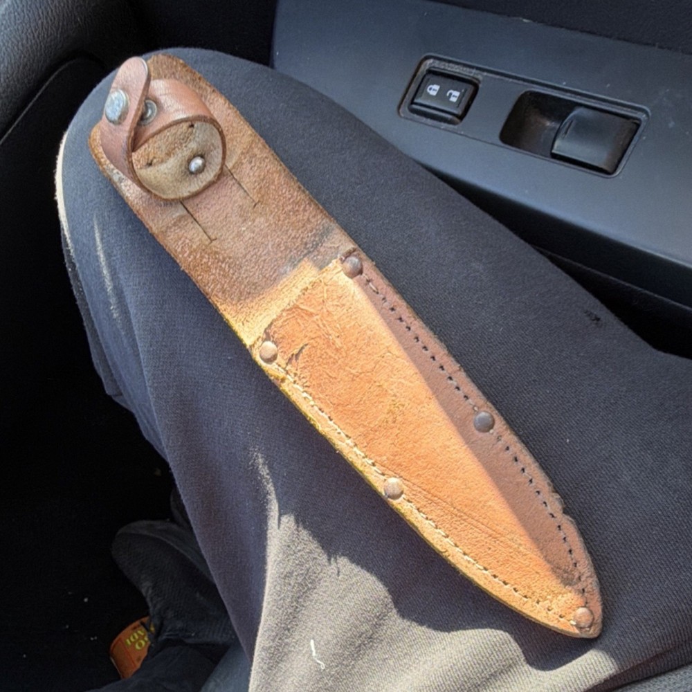 Double Edge Boot Dagger Black Plastic Handle Steel Blade with Leather Sheath