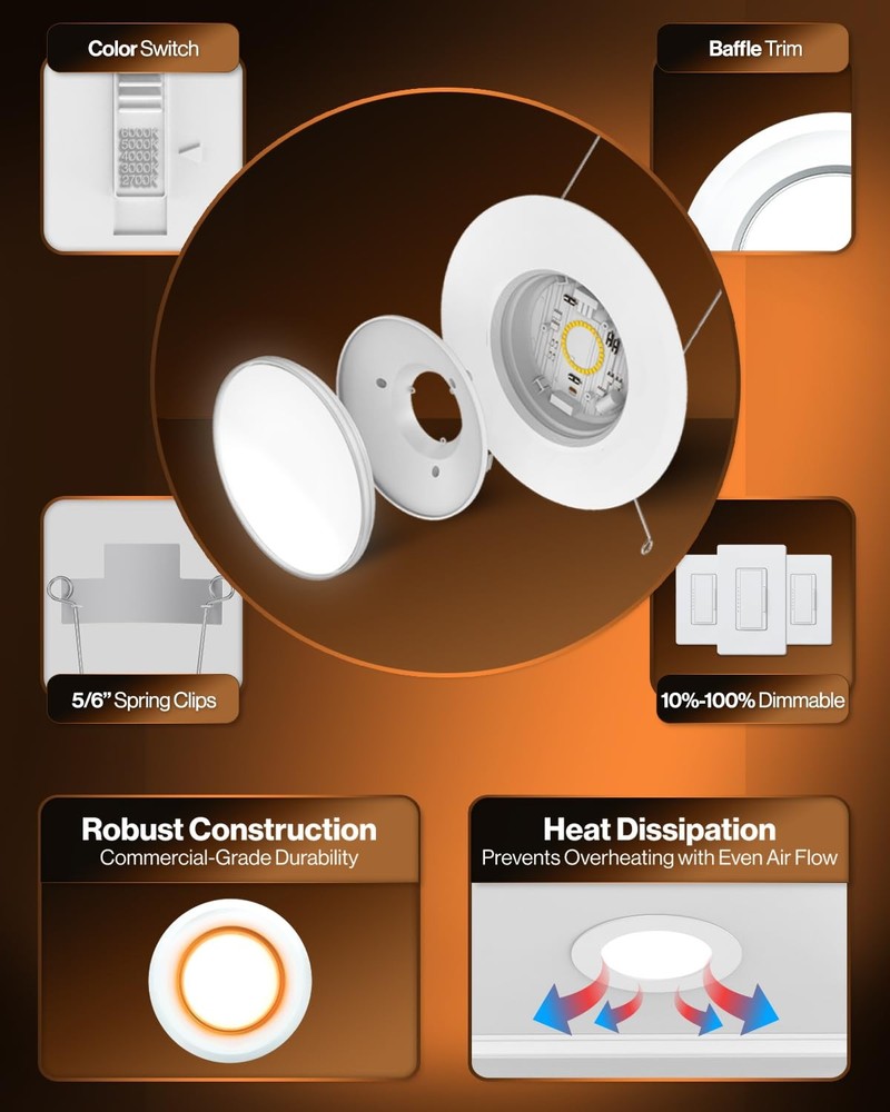 Sunco 6-Pack 6" LED Recessed Downlight Night Light, 5-CCT Dimmable Can Light