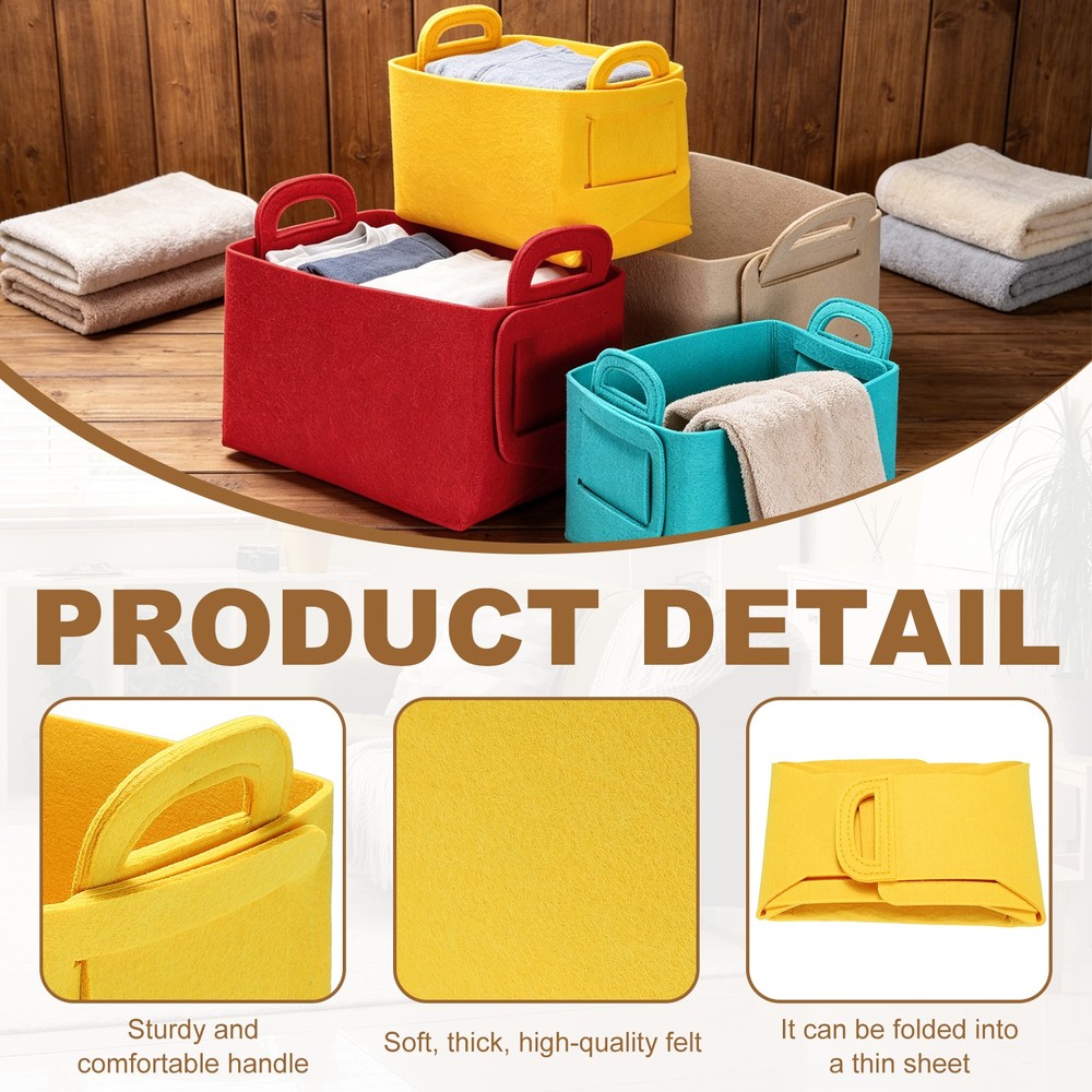 Felt Storage Bin, 11x7x5.9" Felt Storage Box with Handles, Yellow