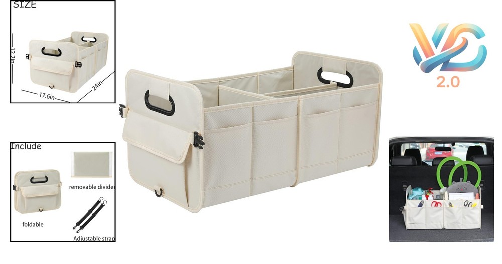 Car Trunk Organizer Collapsible Multi-Compartment Storage Bag Beige