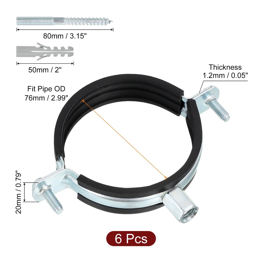 6 Pcs Adjustable Pipe Bracket Clamp, 3"(76mm) Wall Ceiling Mount Support