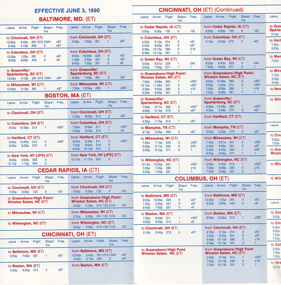 Enterprise Airlines timetable 1990/06/03