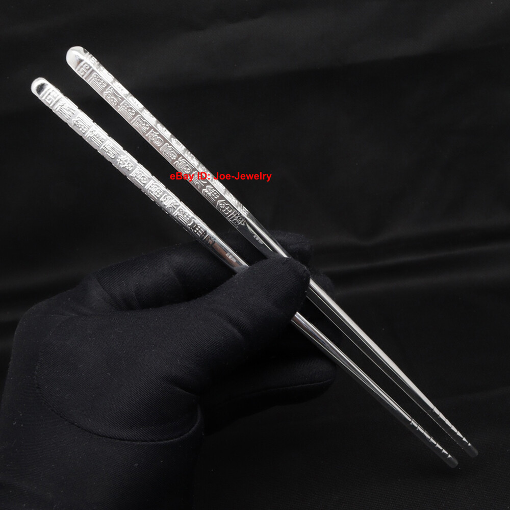 Real 999 Fine Silver Chopsticks  Silver Healthy Tableware 福 Character Handle
