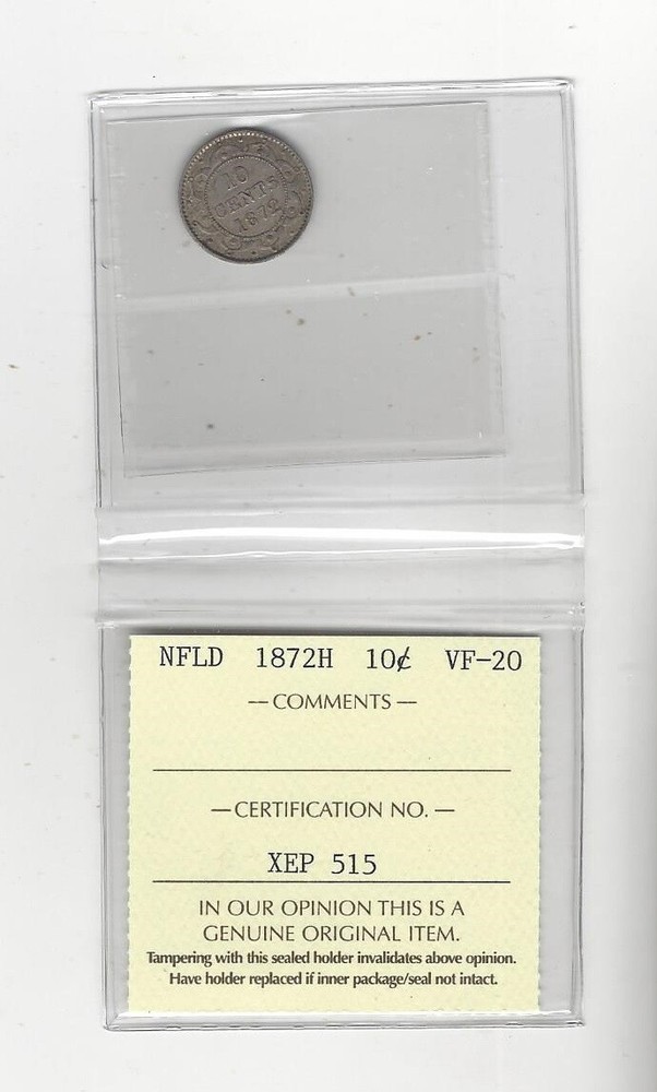 1872H Newfoundland ¢10 Cent, ICCS Graded**VF-20**